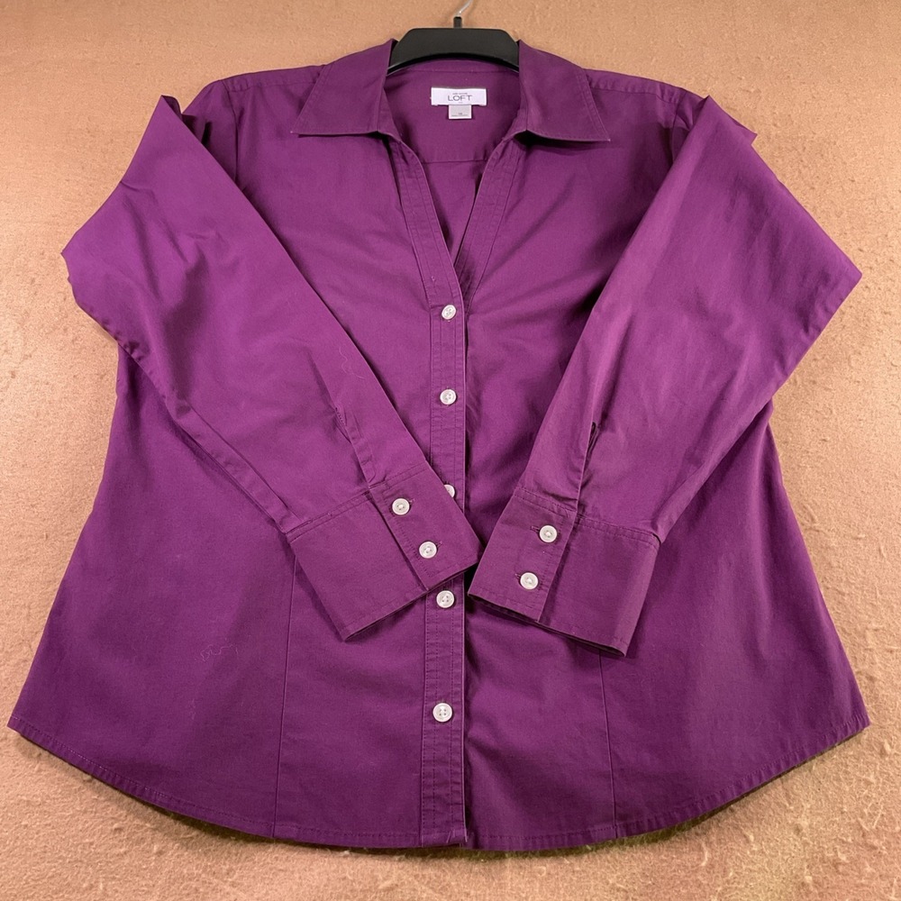 Ann Taylor Loft Blouse Women's 14 Purple Button Up Fitted Casual Preppy